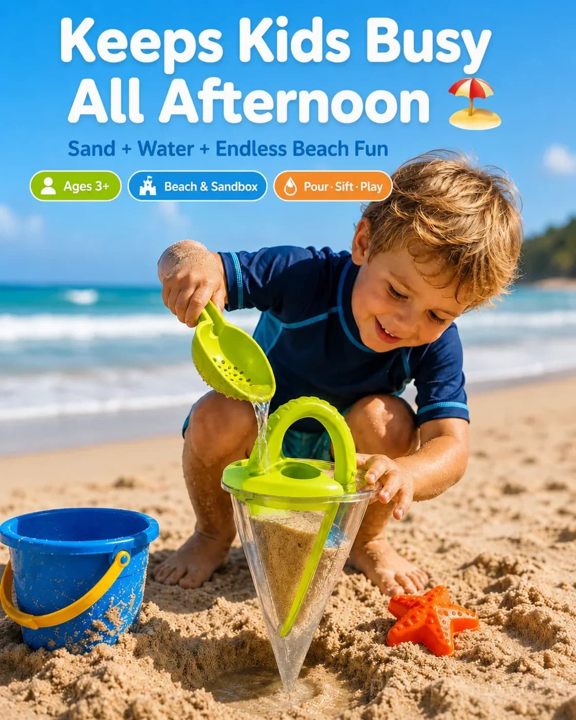 Kids Sand & Water Funnel Toy with Sifting Shovel - Main
