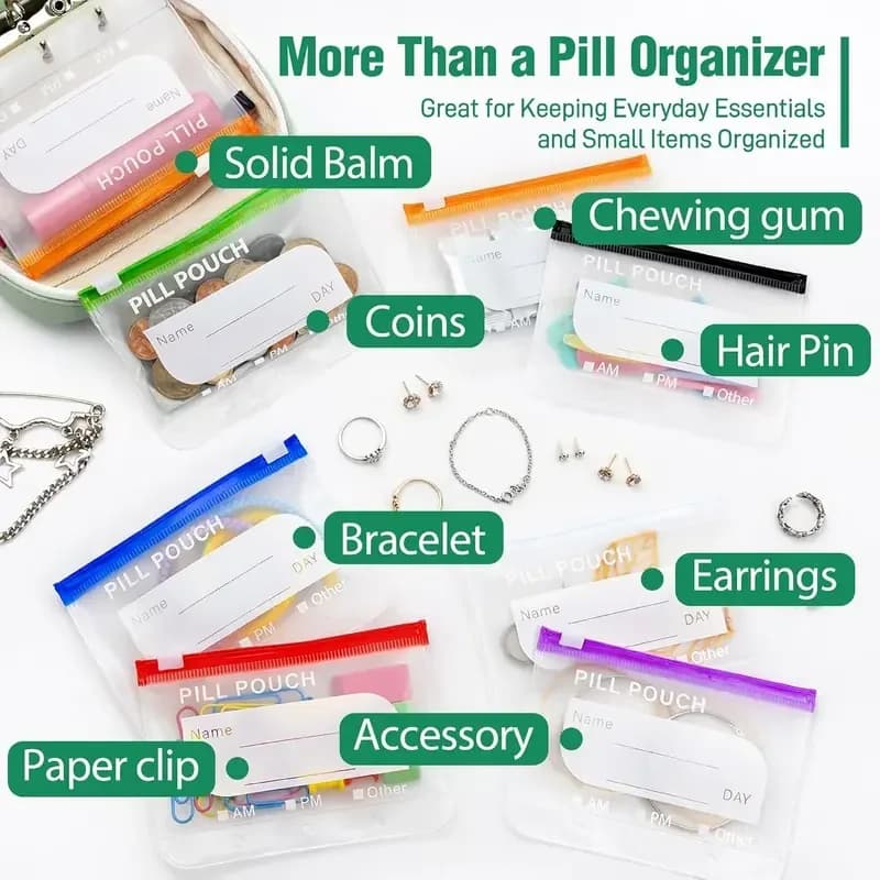 A8 Green Waterproof Pill Case Set, 7-14 Day Medication Organizer - Alt