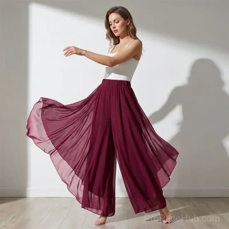 Women's Asymmetrical Chiffon Wide-Leg Pants, Purple, S - View 8