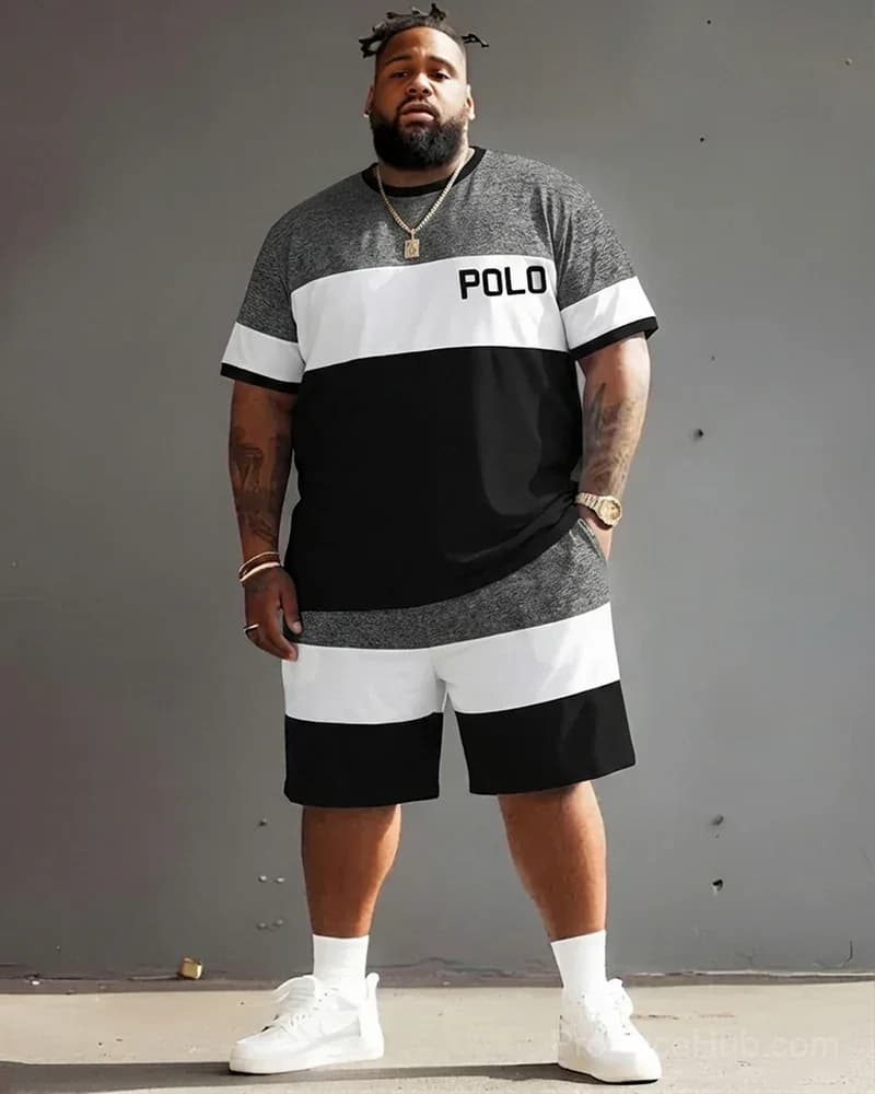 Big Guy's Polo Color Stripes T-Shirt and Shorts Set - View 20