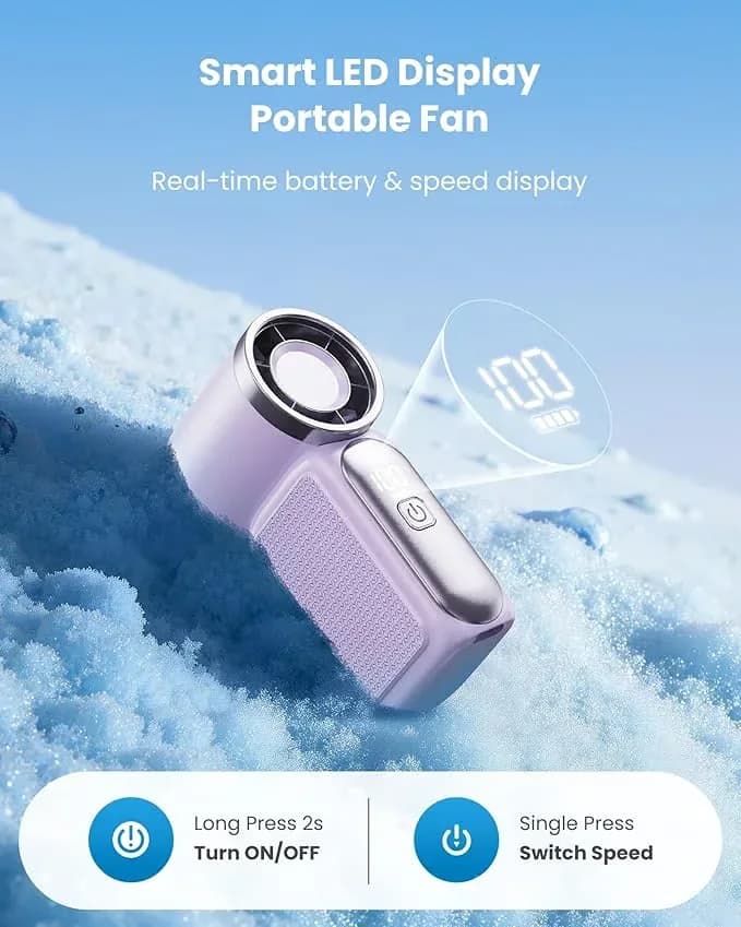 Turbo Handheld Fan, 16900 RPM, 6-Speed, LED Display, 3000mAh, Purple - View 4