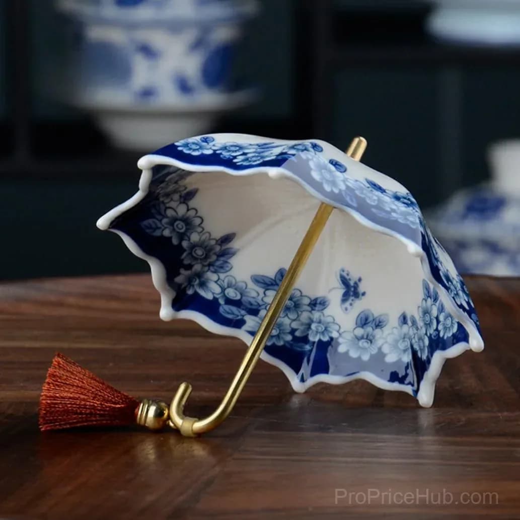Blue and White Porcelain Umbrella Tea Infuser Set - View 2