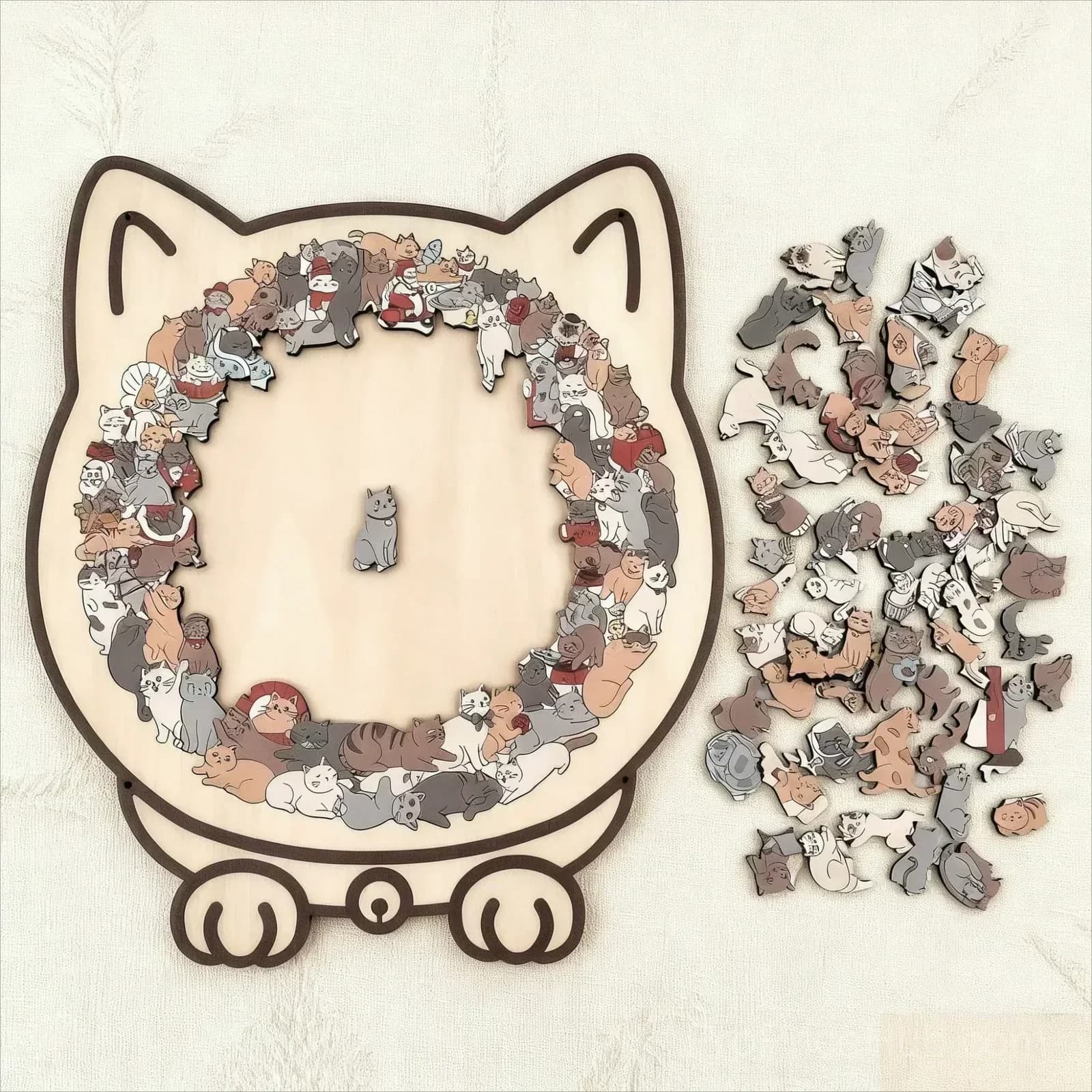 135-Piece Cat-Shaped Wooden Puzzle, Morandi Colors - View 12