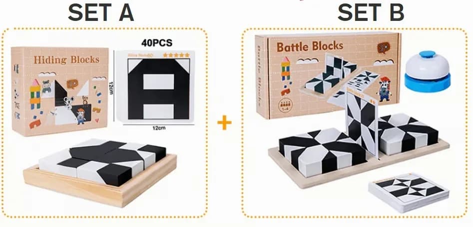 Hidden Building Blocks Puzzle Board Game Set A, 16 Blocks + 80 Cards - View 7