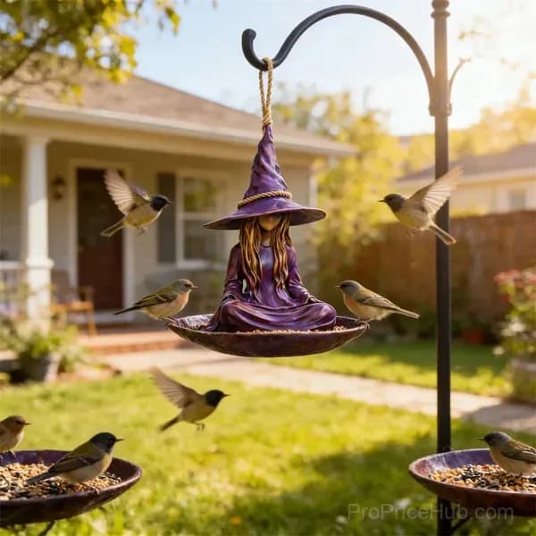 Meditating Witch Garden Bird Feeder Yard Decor - View 3