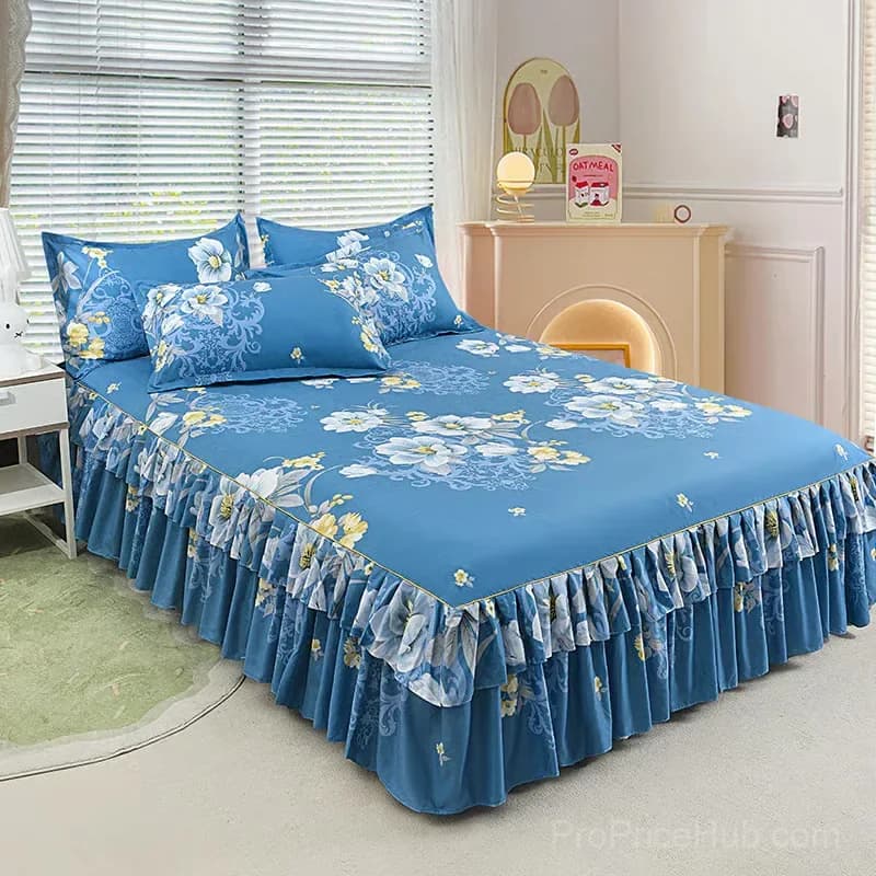 3-Piece Green Ruffled Bed Skirt Set, Cot Size 40 x 75 in - View 3