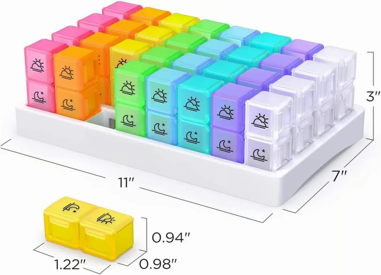 Monthly AM/PM Pill Organizer with Stickers, Multicolor - View 6