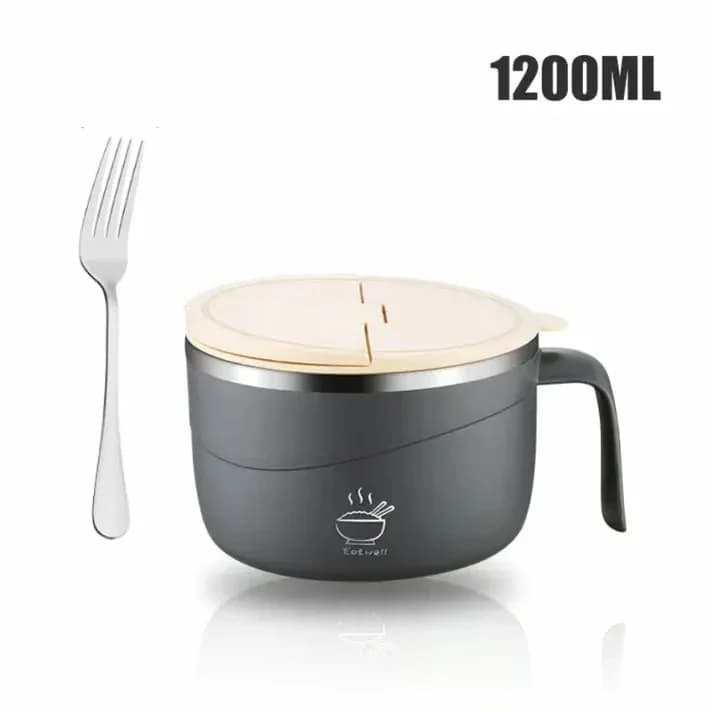 304 Stainless Steel Insulated Ramen Bowl, Black, 1200ml, 1 Pc - View 28