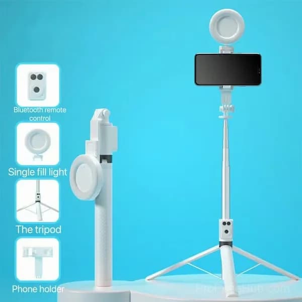 Black 6-in-1 Bluetooth Selfie Stick, No Fill Light - View 13