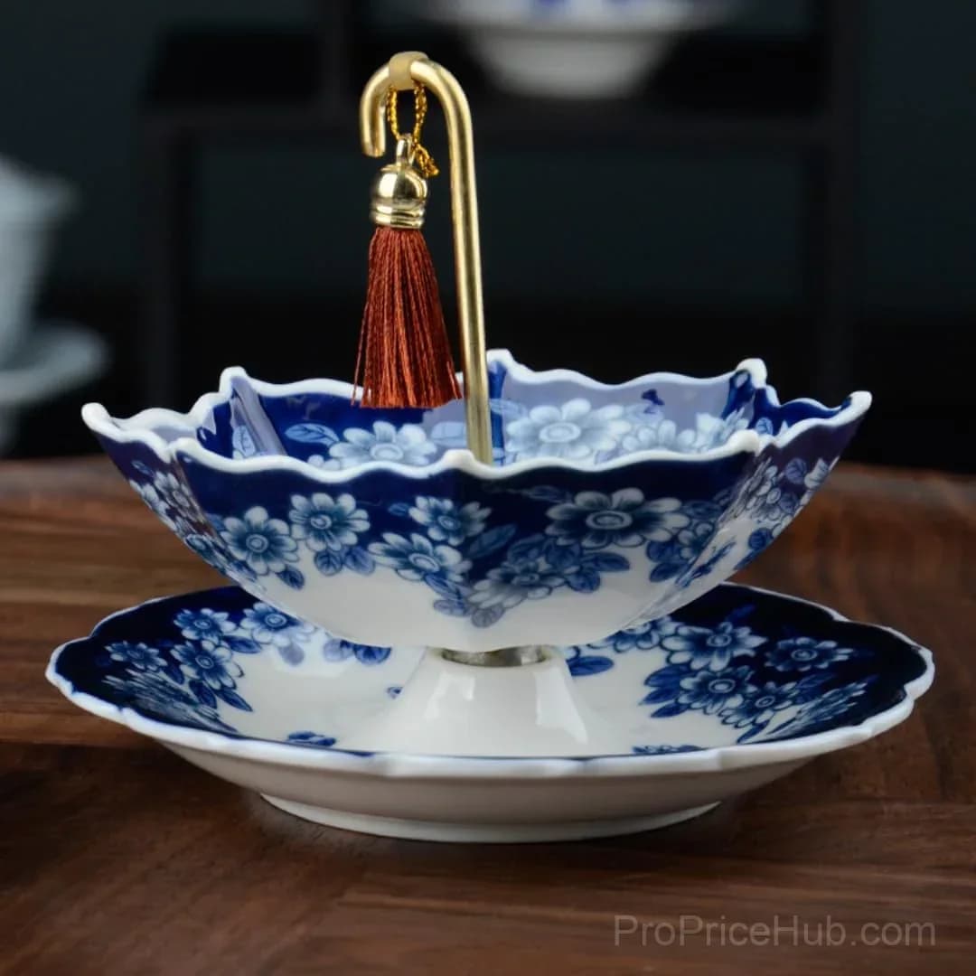 Blue and White Porcelain Umbrella Tea Infuser Set - Alt