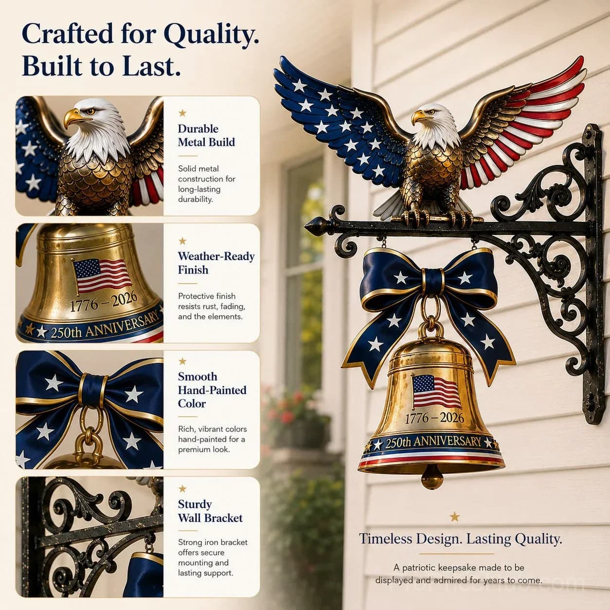 1776-2026 Spirit of Liberty Eagle Bell Garden Decor - View 5