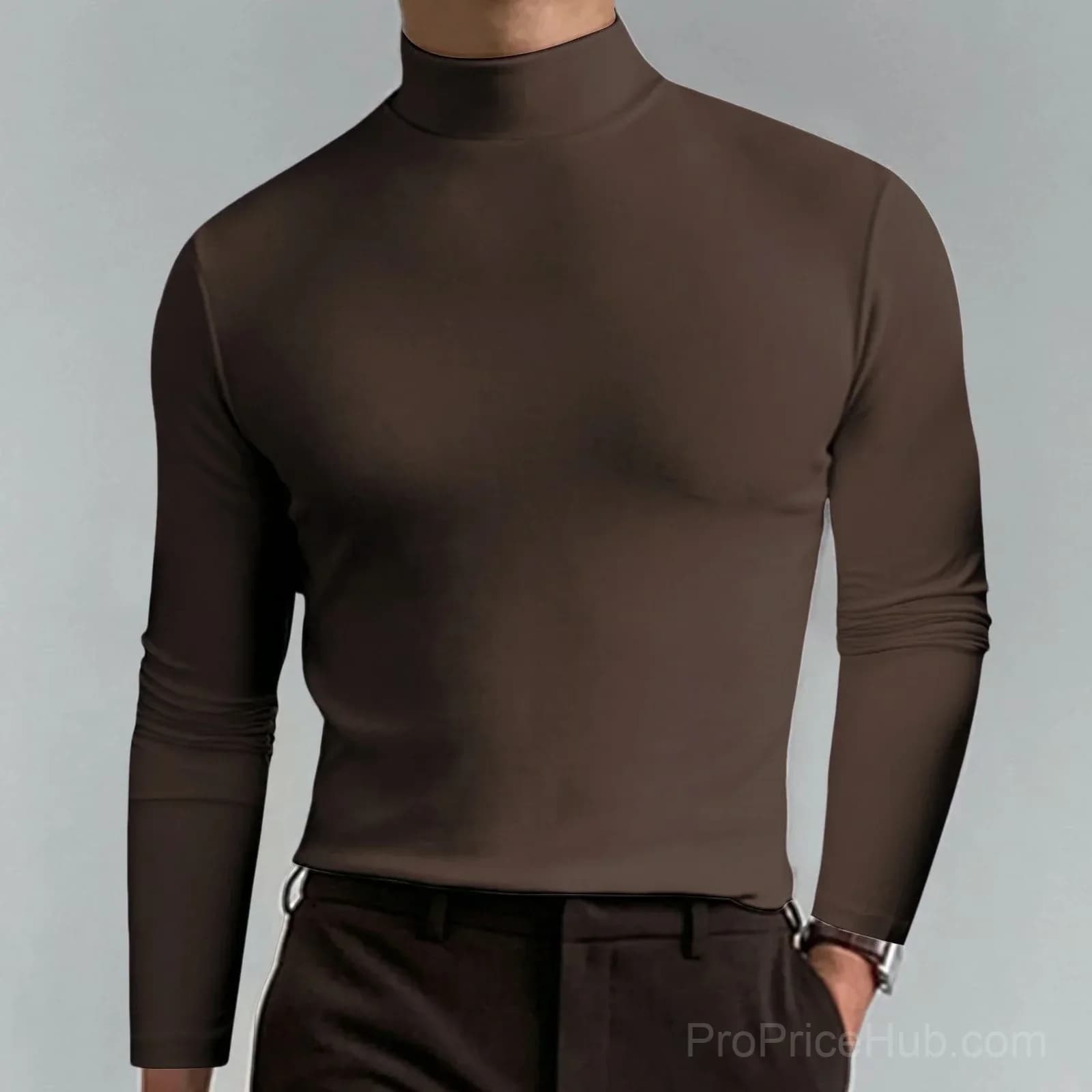 Men's High Neck Slim Fit Stretch T-Shirt, White, Small - View 12