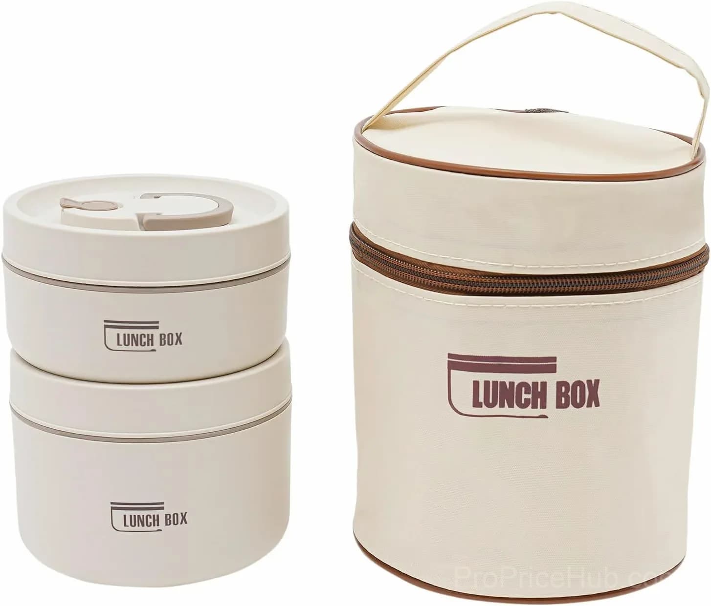Portable 2-Tier Insulated Lunch Container Set with Bag, Beige - Main