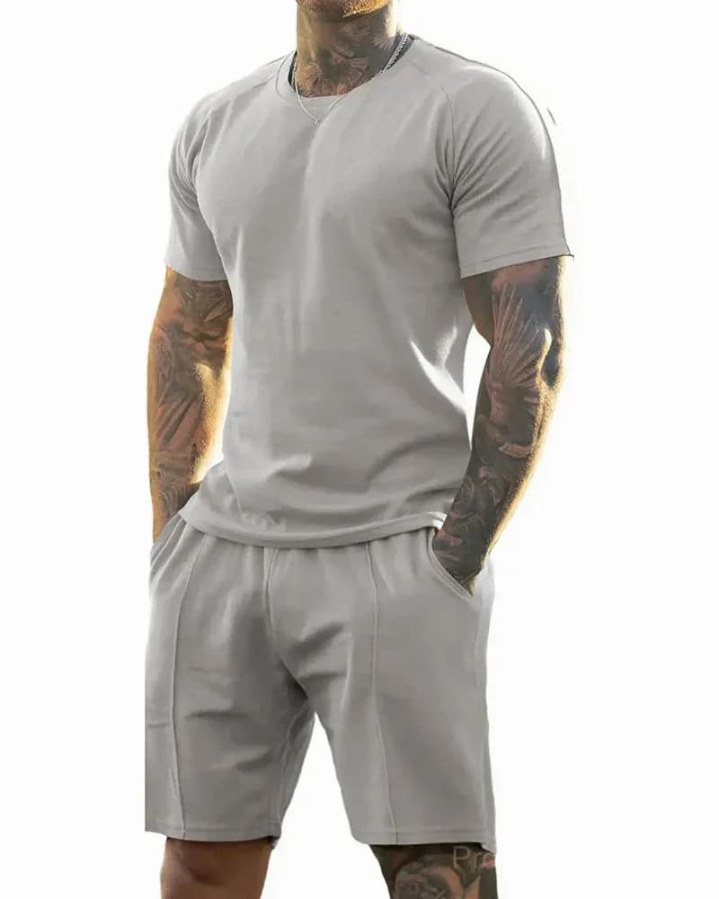 Men's Short-Sleeve Crew-Neck Summer Fitness Sports Set - View 18