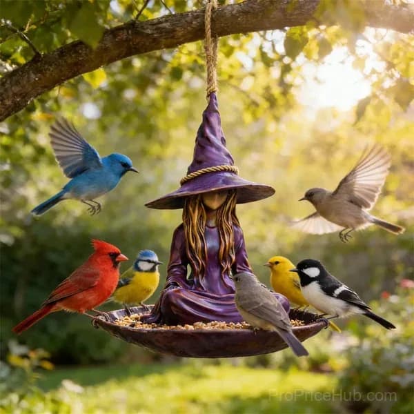 Meditating Witch Garden Bird Feeder Yard Decor - Main