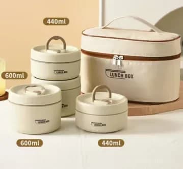 Portable 2-Tier Insulated Lunch Container Set with Bag, Beige - View 10