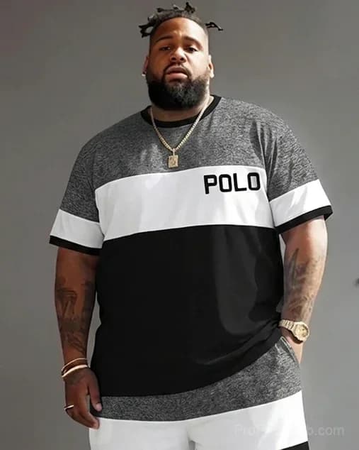Big Guy's Polo Color Stripes T-Shirt and Shorts Set - View 9