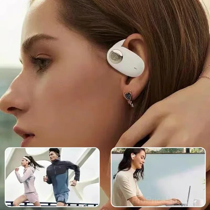 Sporty Hanging-Ear Bluetooth Earphones, Black - View 9