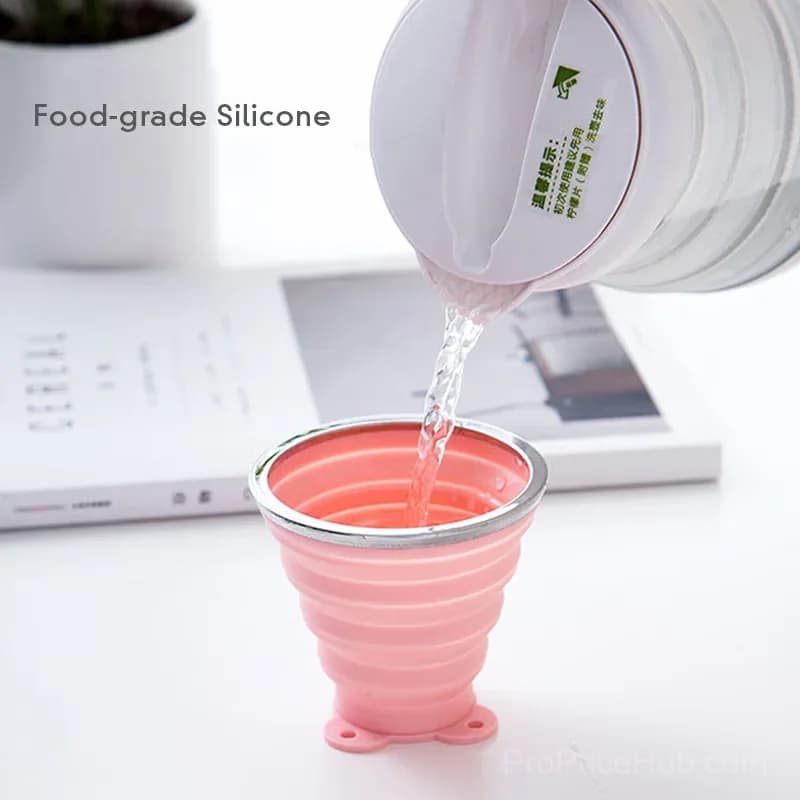 270ML Foldable Silicone Travel Cup, Anti-Scald Camping Mug, Pink - Alt