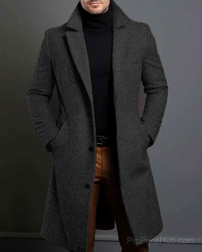 Men's Big & Tall Solid Color Lapel Single-Breasted Coat – M-5XL - View 2