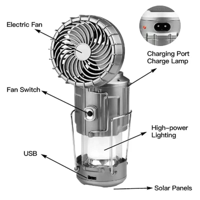 2-in-1 Adventure Solar Light & Portable Fan, Silver - View 7