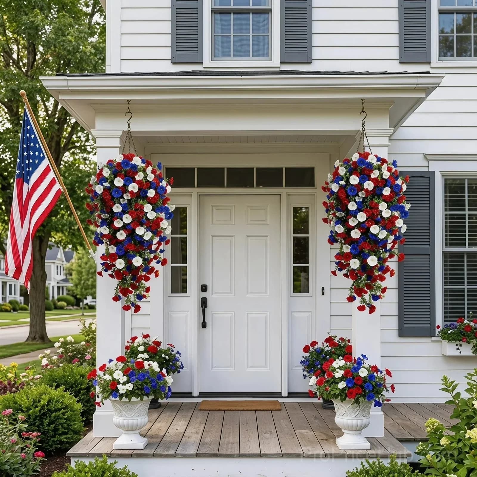 Patriotic Artificial Hanging Flower Baskets - No Maintenance Outdoor Decor - View 9
