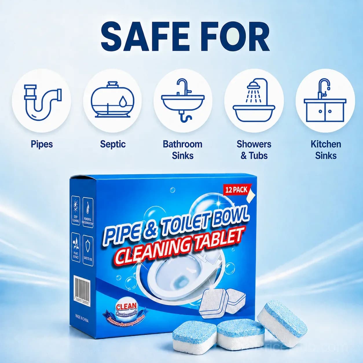 Drain Cleaning Tablets 12-Pack for Sinks, Showers & Washing Machines - View 7