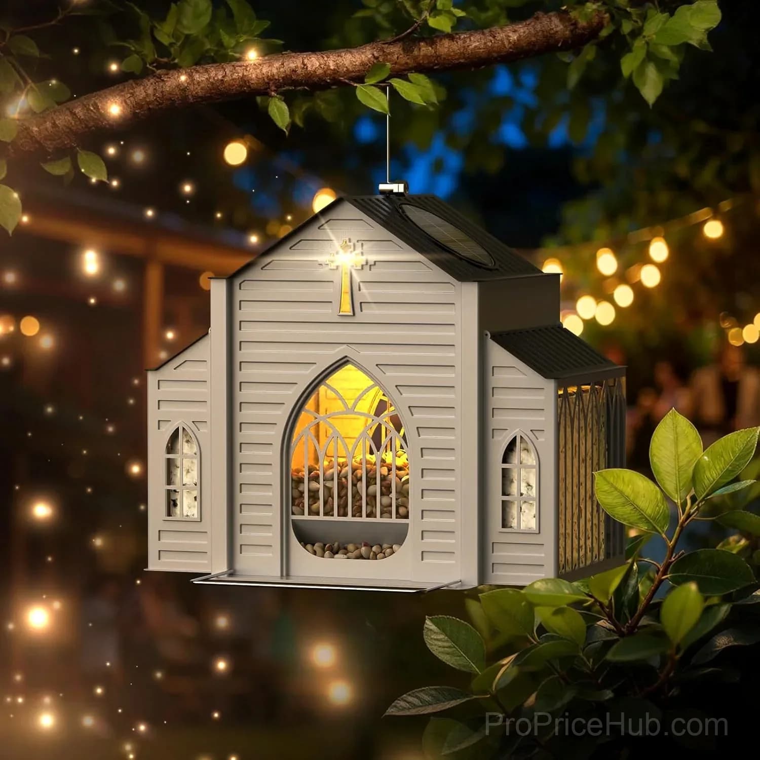 Church-Shaped Solar Bird Feeder for Garden Decor - Main
