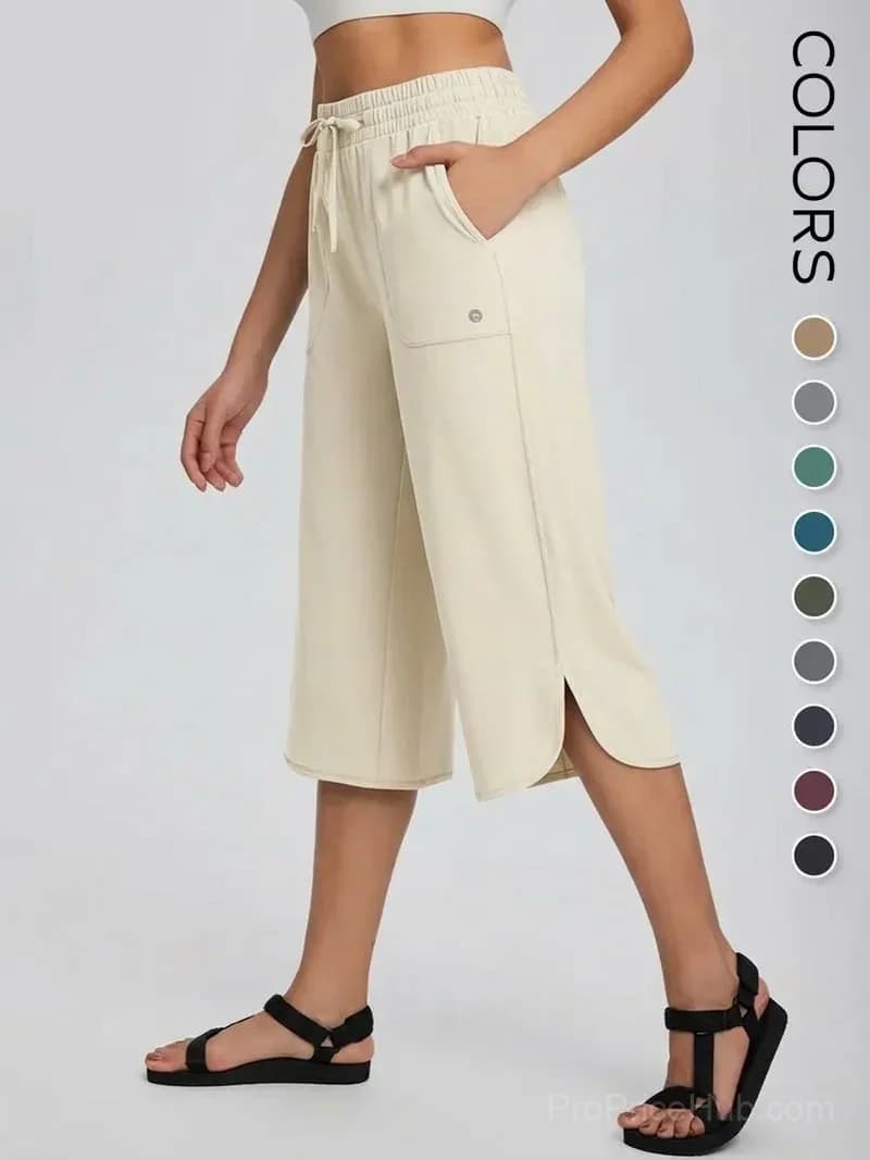 Women's Wide Leg Yoga Capris - High Waisted, Quick Dry, UPF 50+ - View 3