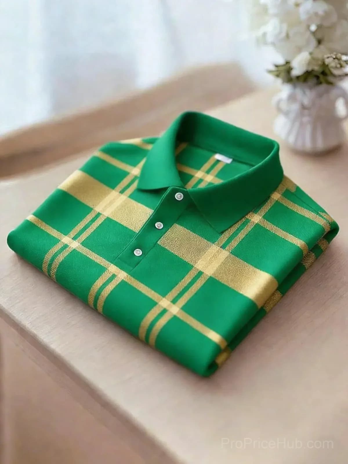 Men's Black and Yellow Plaid Short Sleeve Polo Shirt - View 8