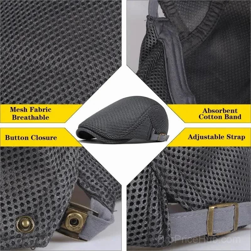 Men's Breathable Mesh Flat Cap – Adjustable Newsboy Ivy Beret Summer Hat - View 22
