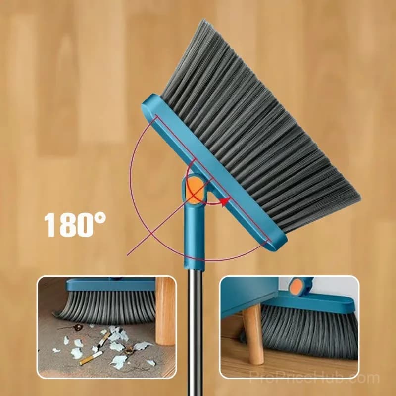 Stand-Up Dustpan and 180° Rotating Broom Set, Blue - View 6