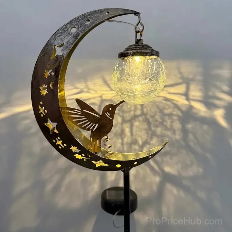 Hummingbird Moon Solar Garden Stake Light - View 3