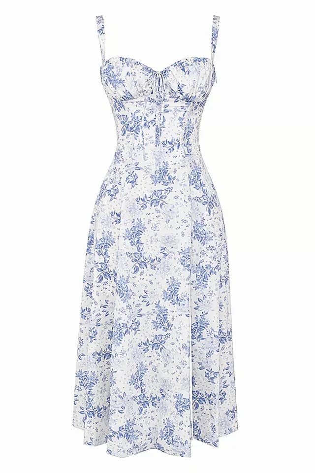 Red Floral Print Bustier Sundress, Size S - View 36
