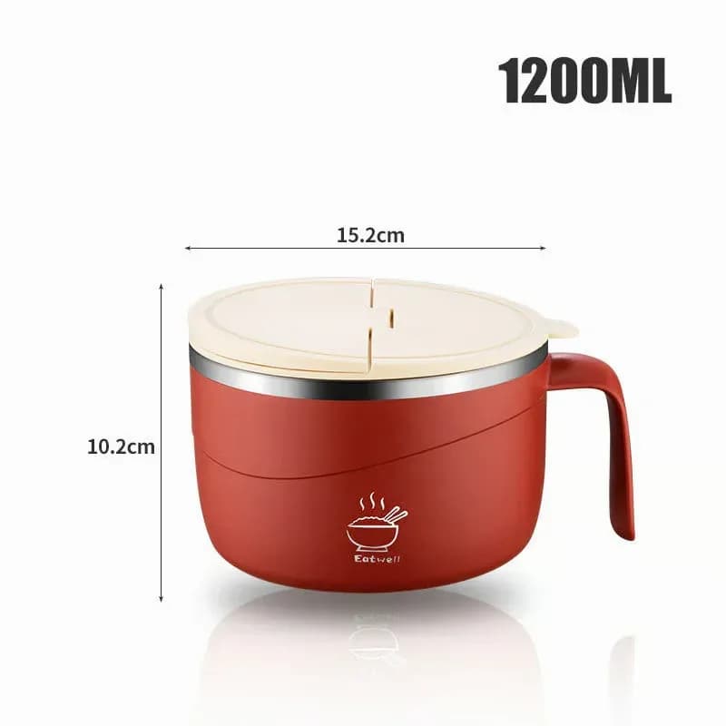 304 Stainless Steel Insulated Ramen Bowl, Black, 1200ml, 1 Pc - View 9