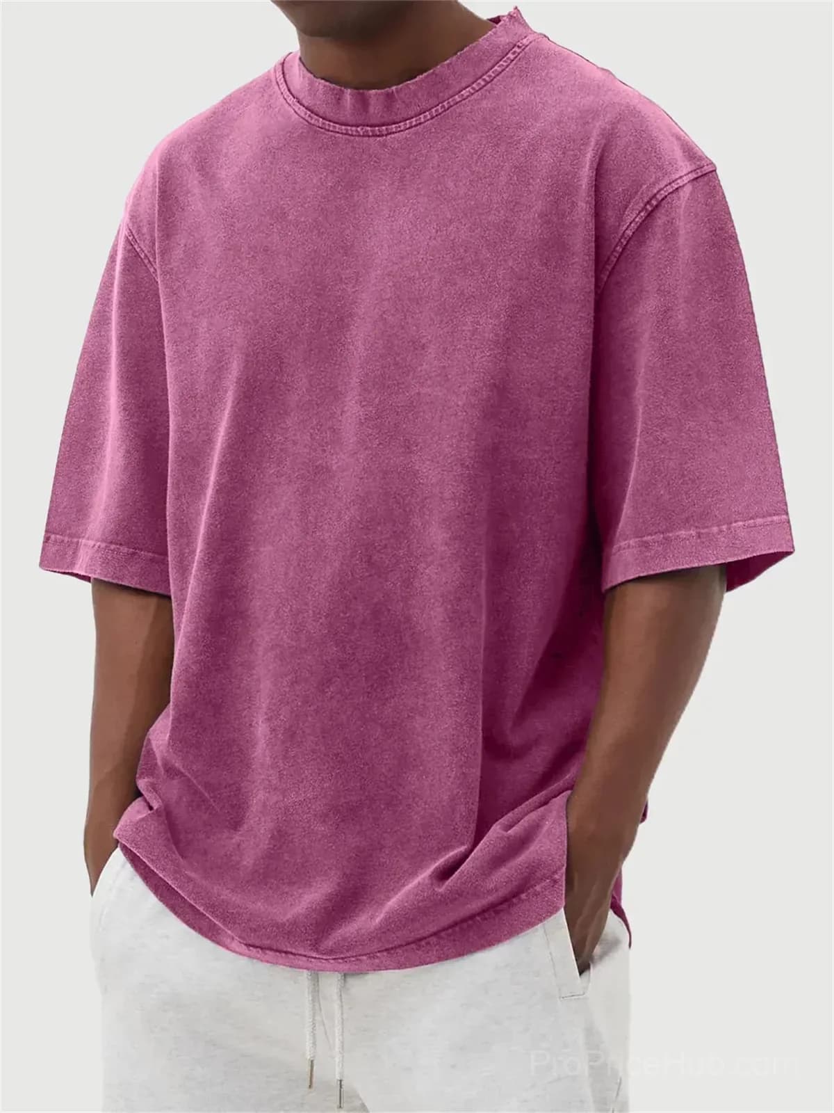 Men's Washed Solid Color Pullover T-Shirt - S to 5XL - View 14