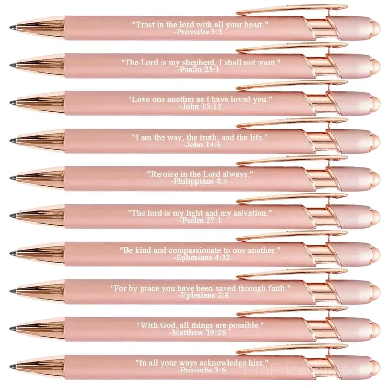 Bible Verse Ballpoint Pen Set, Rose Gold, 10 Pieces - Main