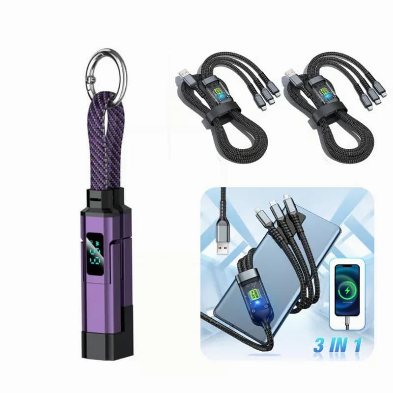 4-in-1 Digital Display Keychain Charging Cable, Black - View 18