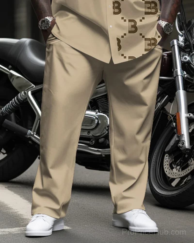 Big & Tall Men's Diamond Print Suit Set - Shirt & Pants - View 7