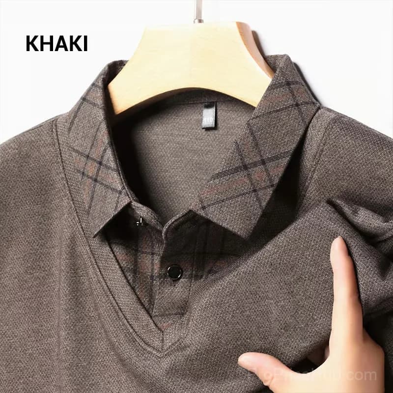 Men's Faux Two-Piece Lapel Long-Sleeve Top, Grey M - View 14