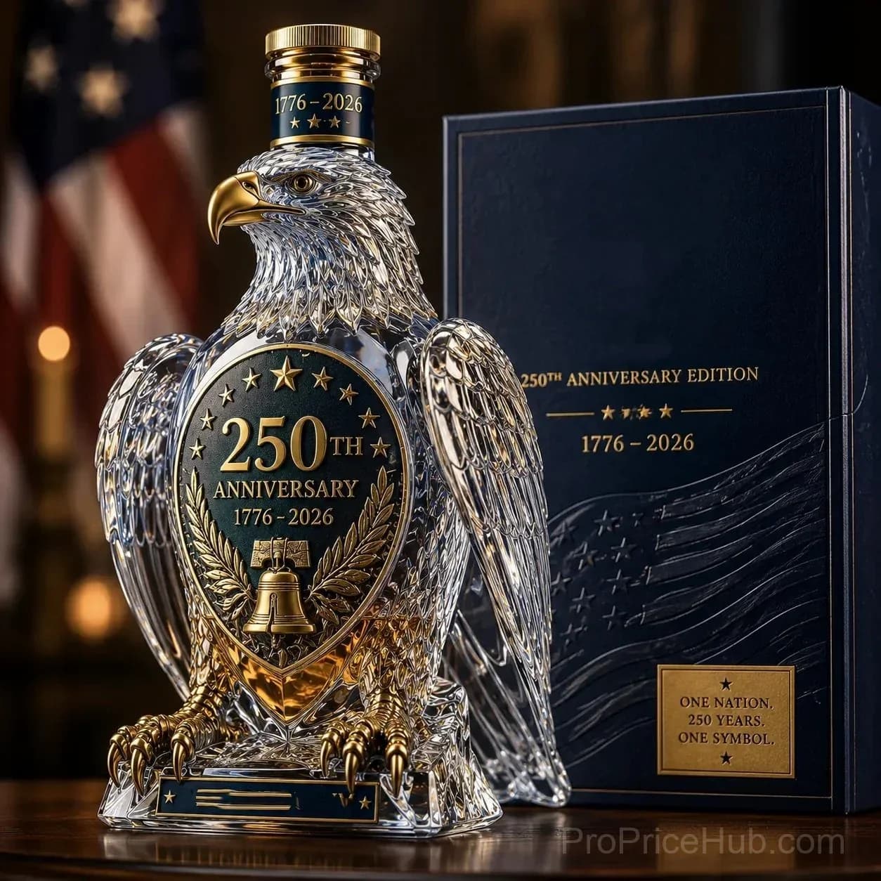Hawk 250th Anniversary Commemorative Whiskey Bottle - Alt