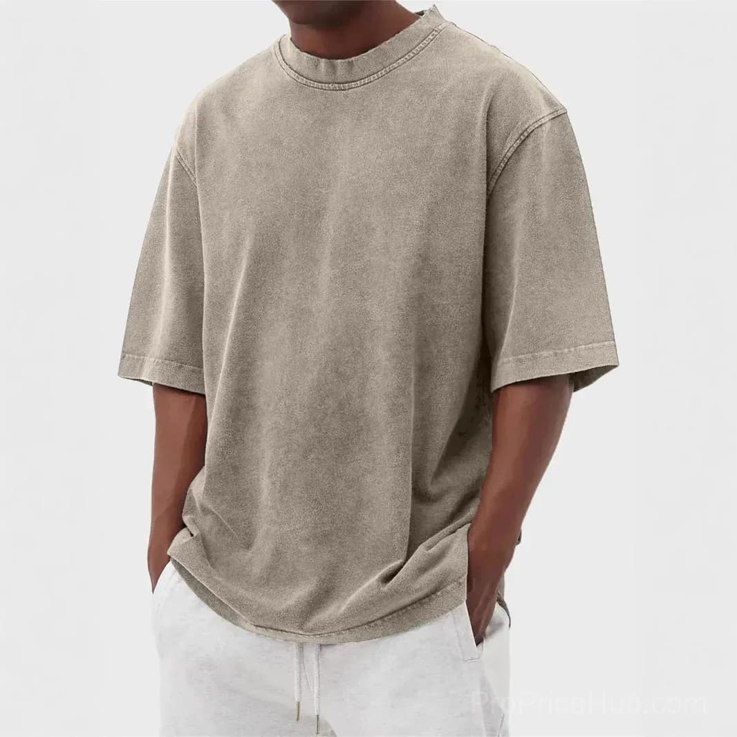 Men's Washed Solid Color Pullover T-Shirt - S to 5XL - View 9