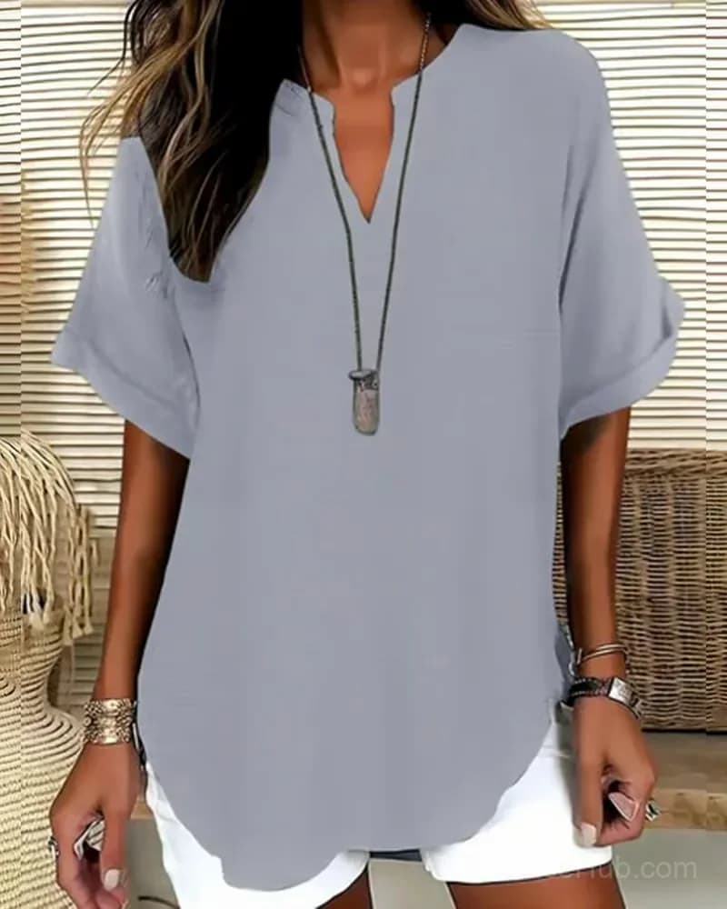 Women's Loose Solid Color Casual Blouse, Blue, US 4 (S) - View 12