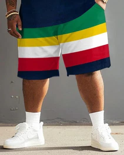 Big Guy's Polo Color Stripes T-Shirt and Shorts Set - View 16