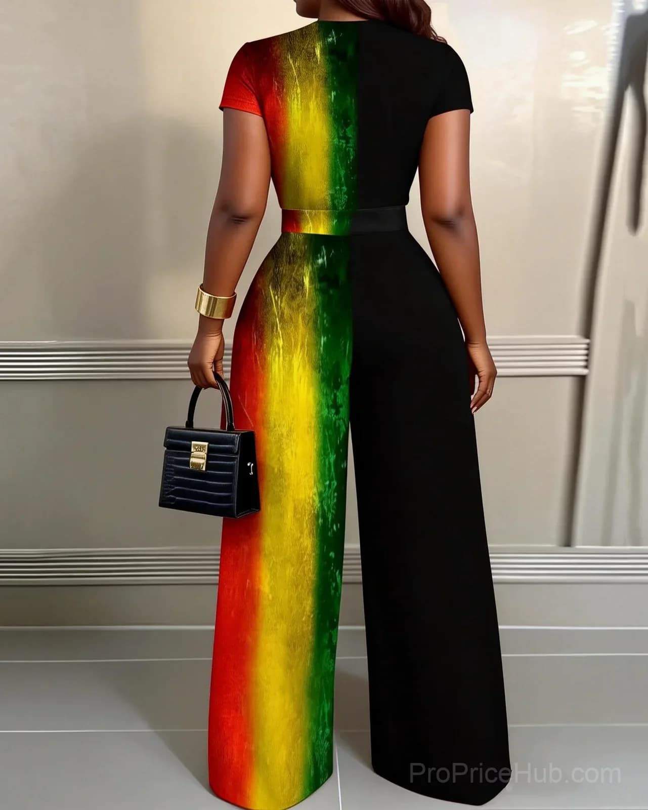 Gradient Contrast Wide Leg Jumpsuit 2-Piece Set - Alt