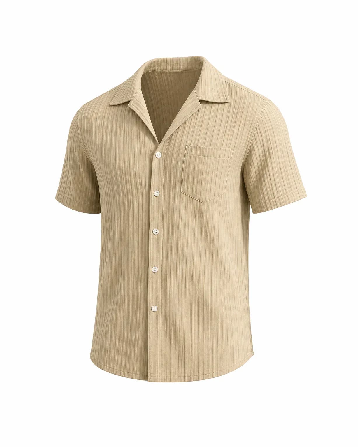 Men's Striped Jacquard Textured Short Sleeve Summer Beach Shirt - View 14