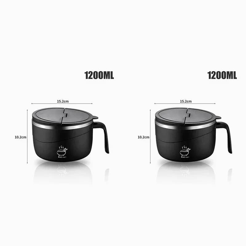 304 Stainless Steel Insulated Ramen Bowl, Black, 1200ml, 1 Pc - View 14