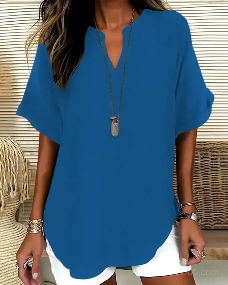 Women's Loose Solid Color Casual Blouse, Blue, US 4 (S) - Main