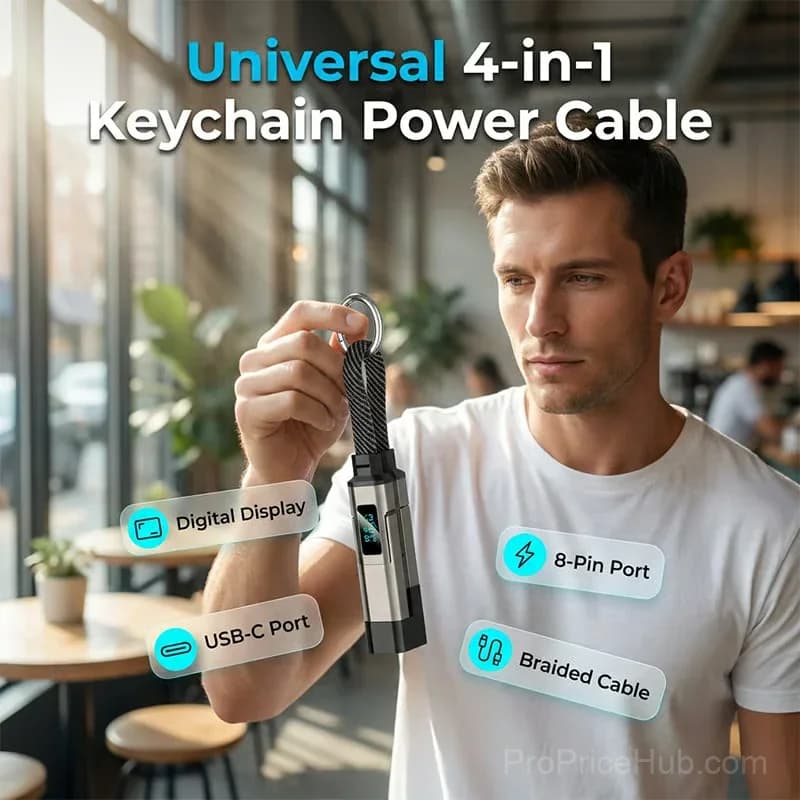 4-in-1 Digital Display Keychain Charging Cable, Black - View 9