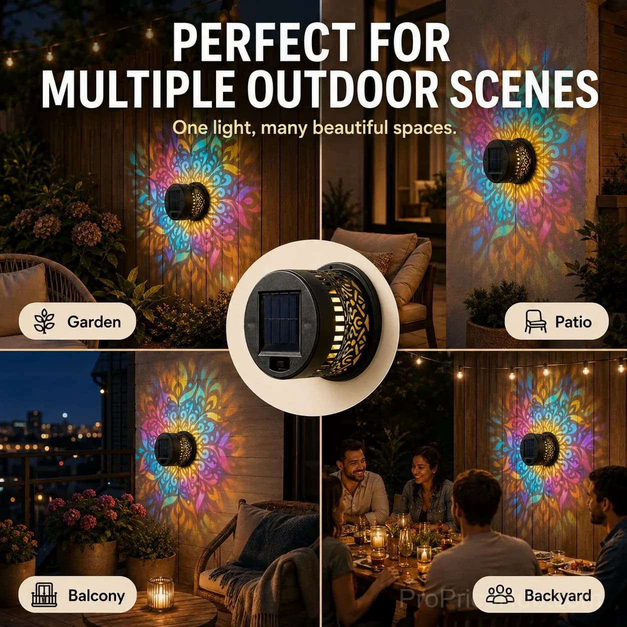 Solar Mandala Wall Light for Outdoor Garden Fence Projector - View 8